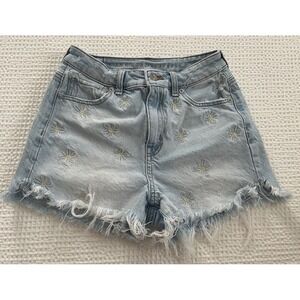American Eagle Outfitters Women's Girls Embroidered Daisy Floral Mom Shorts Sz 0